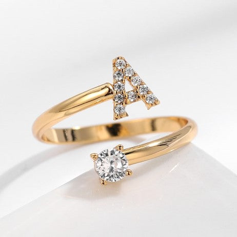 Initial Ring | Adjustable 18k Gold Plated with Cubic Zircon Stones 1