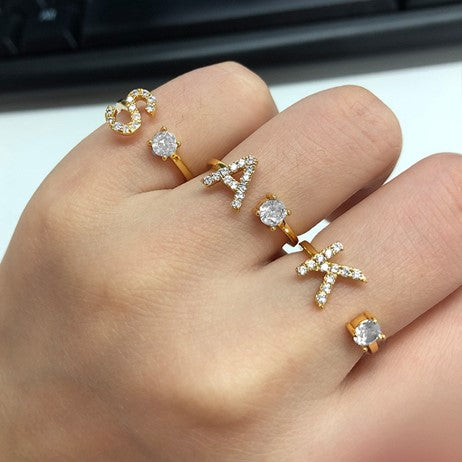 Initial Ring | Adjustable 18k Gold Plated with Cubic Zircon Stones 3