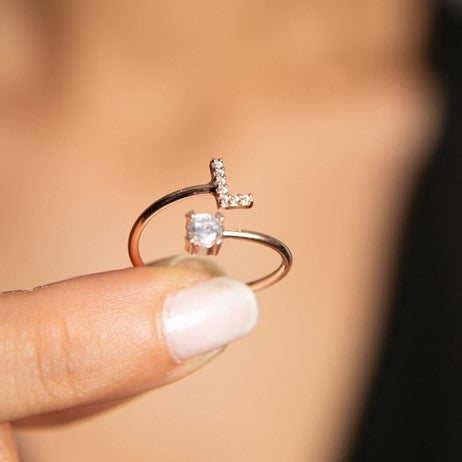 Initial Ring | Adjustable 18k Gold Plated with Cubic Zircon Stones 4