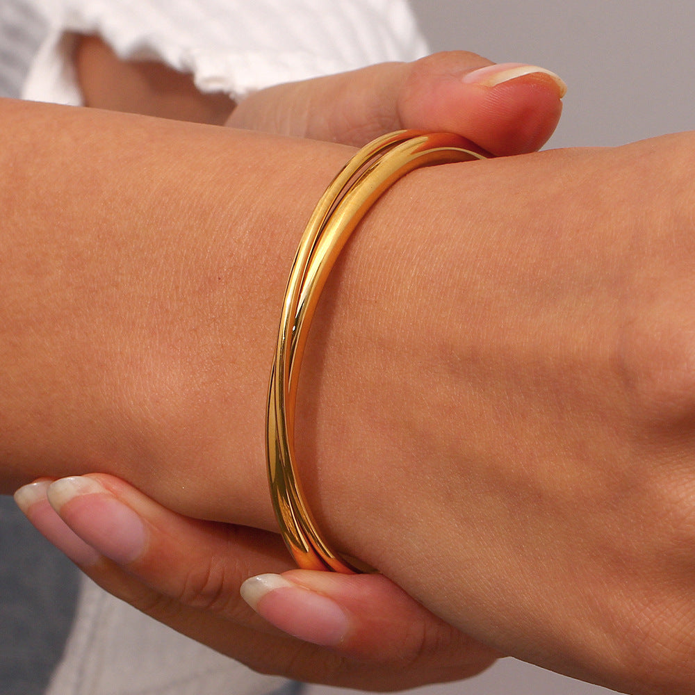 Layered Gold Bangle | Ethically Sourced Stainless Steel-Plated 18k Gold 4