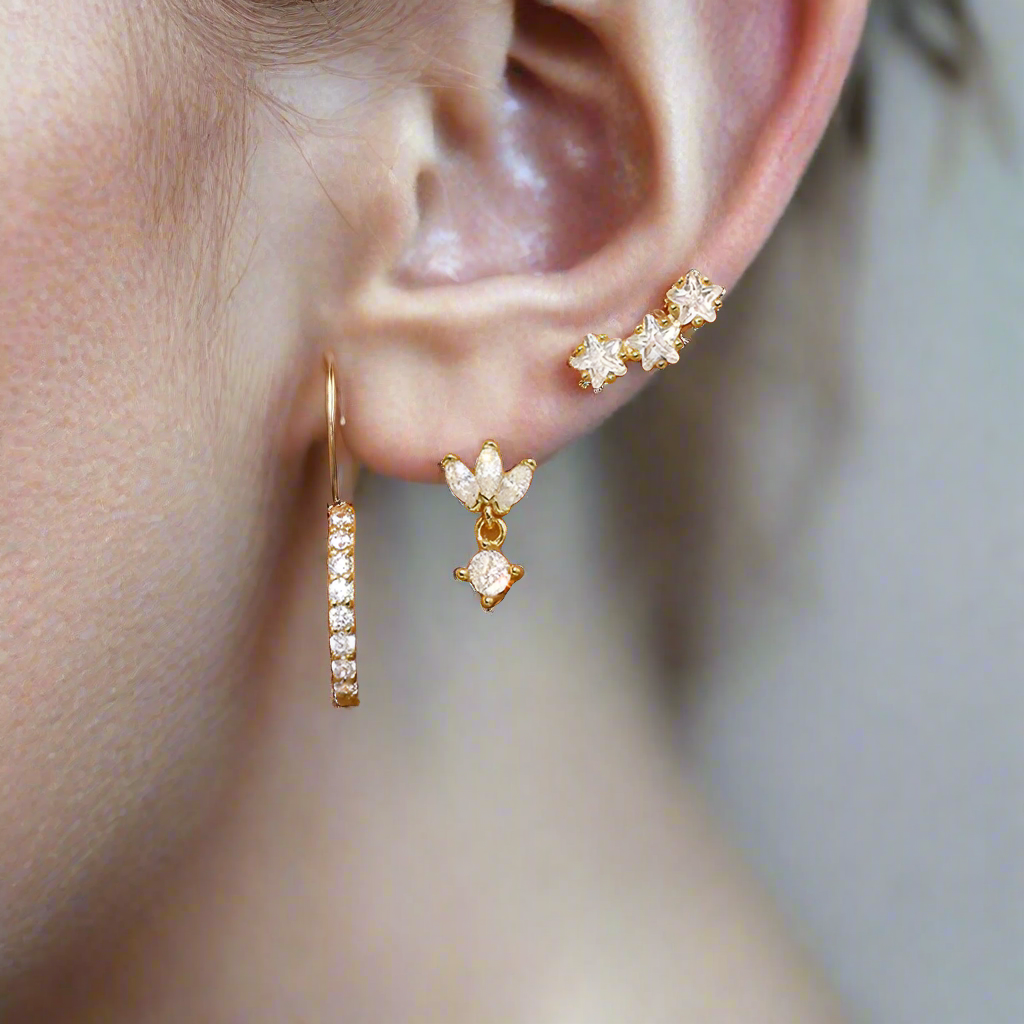 Lia Earring Set | 18K Gold Brass Vermeil Trio for Effortless Stacking 1