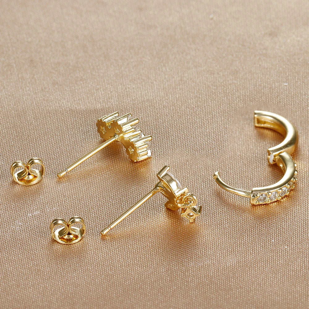 Lia Earring Set | 18K Gold Brass Vermeil Trio for Effortless Stacking 4