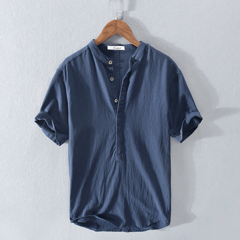 Linen Shirt with Stand Collar | Lightweight Breathable Fabric for Summer Comfort 1
