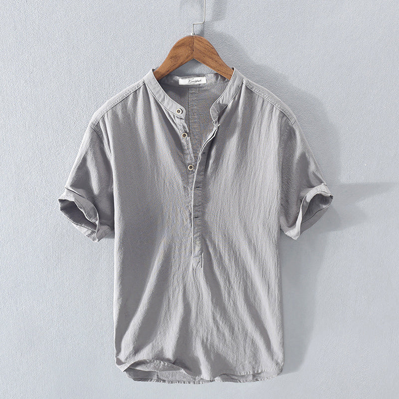 Linen Shirt with Stand Collar | Lightweight Breathable Fabric for Summer Comfort 2