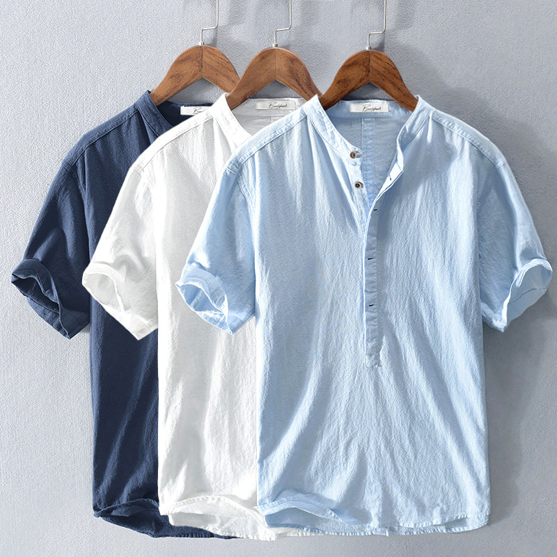 Linen Shirt with Stand Collar | Lightweight Breathable Fabric for Summer Comfort 4