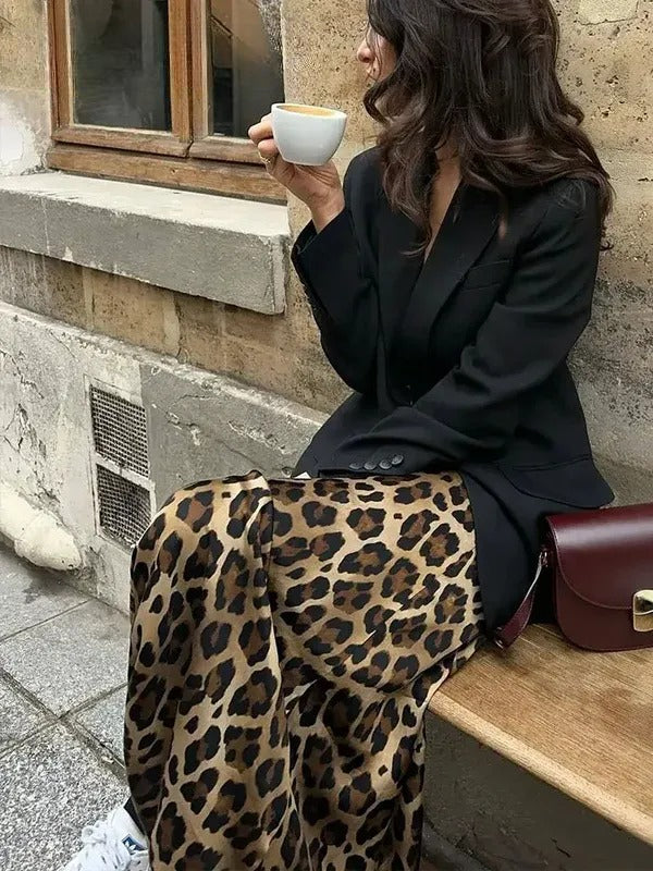 Maxi Skirt | Flowing Satin with Bold Leopard Print & Comfortable Fit 3