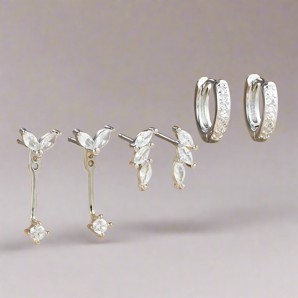 Mia Earring Set | Dainty 18K Gold Brass Vermeil with 3 Pairs 3