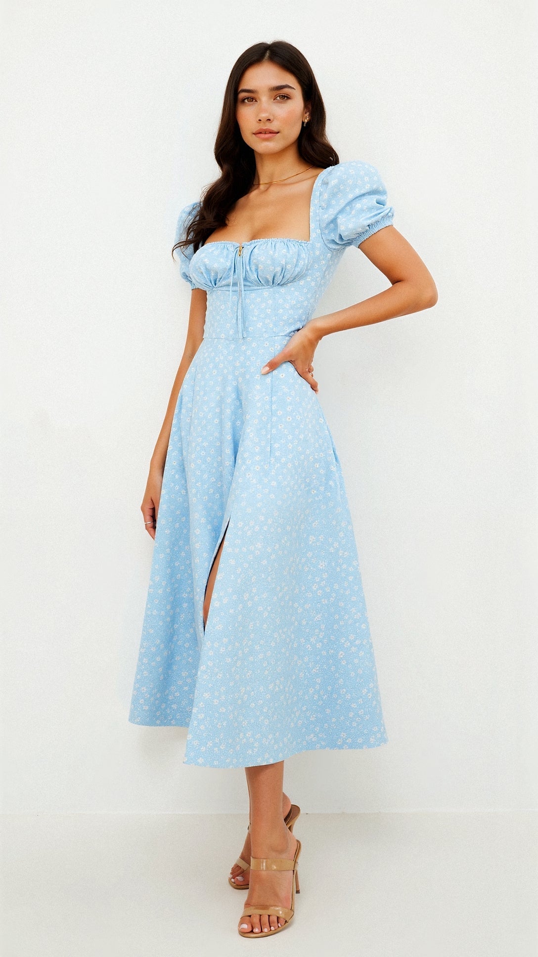 Midi Dress | Elegant Square Neckline with Flattering Silhouette 1