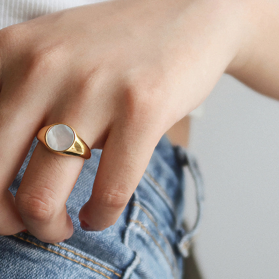Mother of Pearl Gold Ring | Ethically Sourced Freshwater Pearl on 18k Gold-Plated Band 1