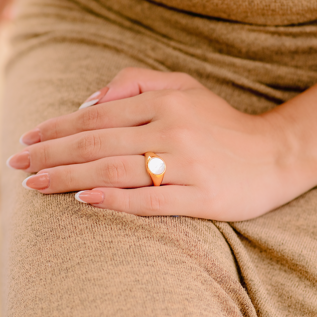 Mother of Pearl Gold Ring | Ethically Sourced Freshwater Pearl on 18k Gold-Plated Band 4