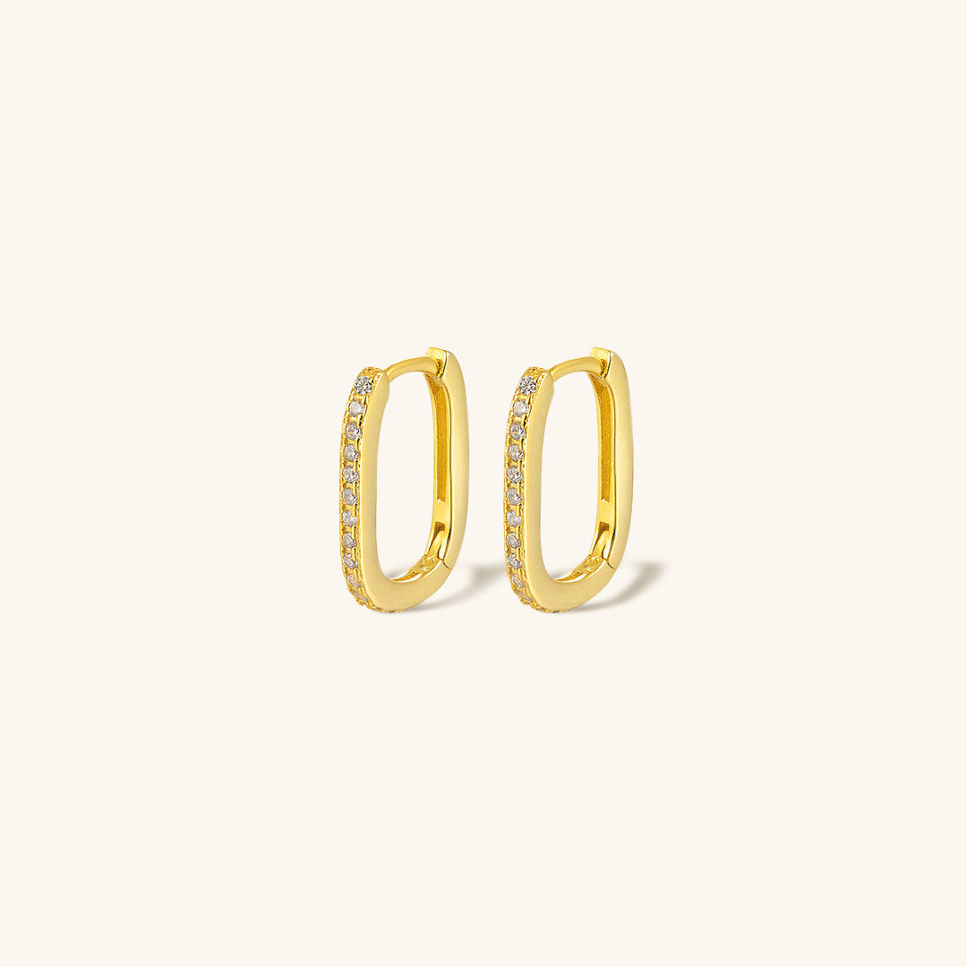 Oval Hoop Earrings | Gold-Plated 925 Sterling Silver with Diamond Simulants 0