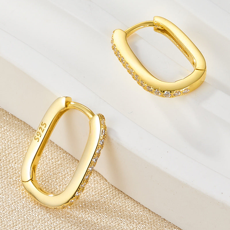 Oval Hoop Earrings | Gold-Plated 925 Sterling Silver with Diamond Simulants 3