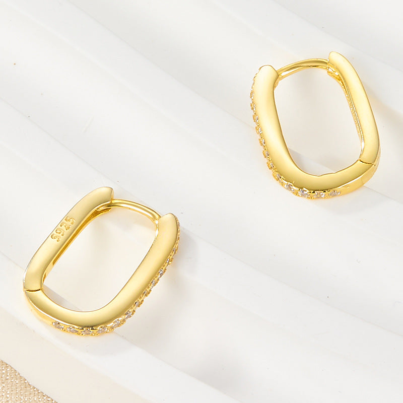 Oval Hoop Earrings | Gold-Plated 925 Sterling Silver with Diamond Simulants 4
