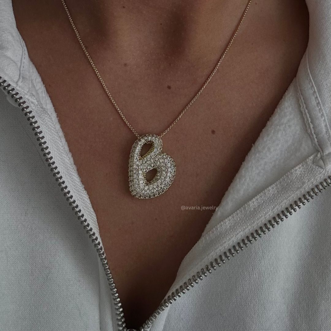 Personalized Bubble Initial Necklace | 18k Gold with Diamond Simulant 1