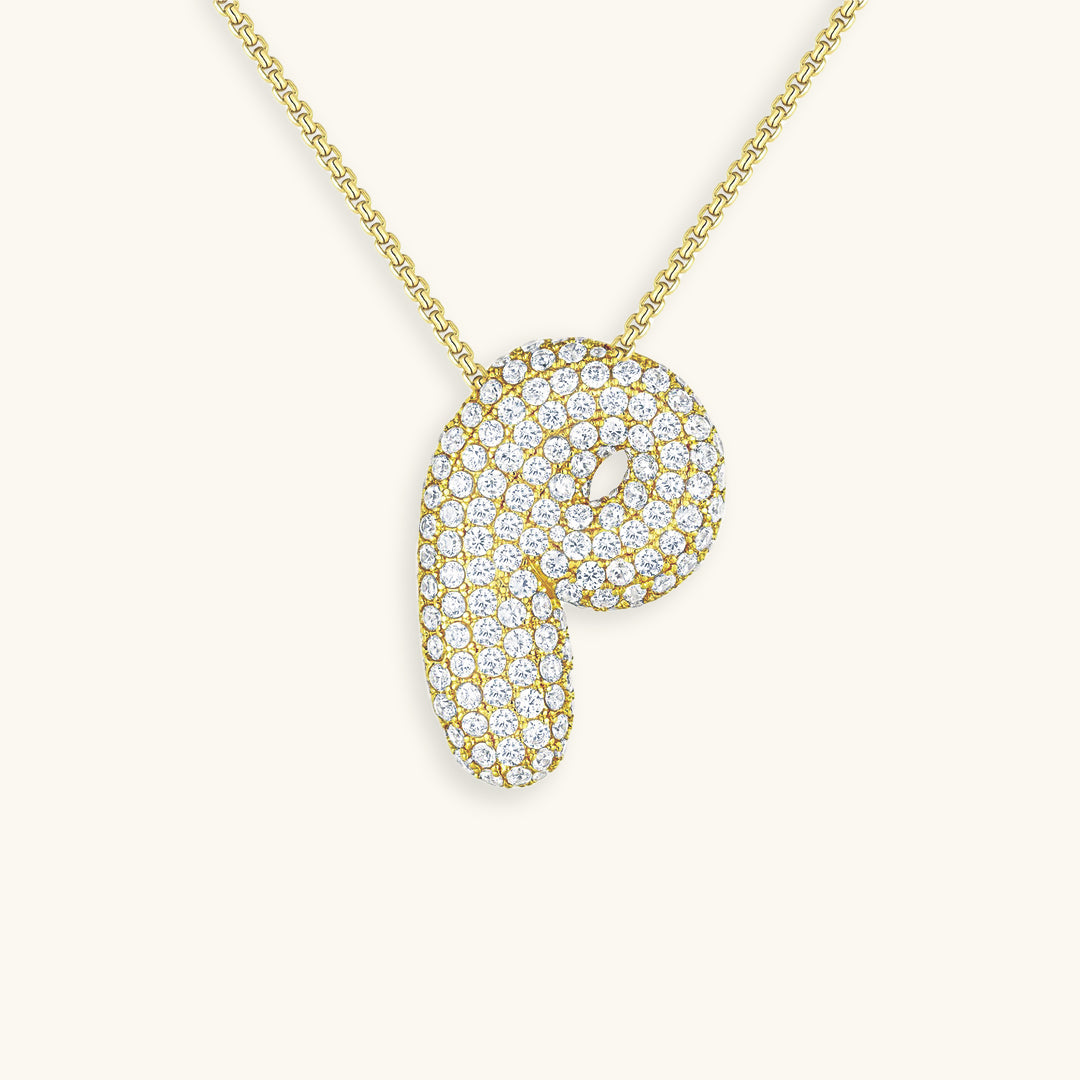 Personalized Bubble Initial Necklace | 18k Gold with Diamond Simulant 18