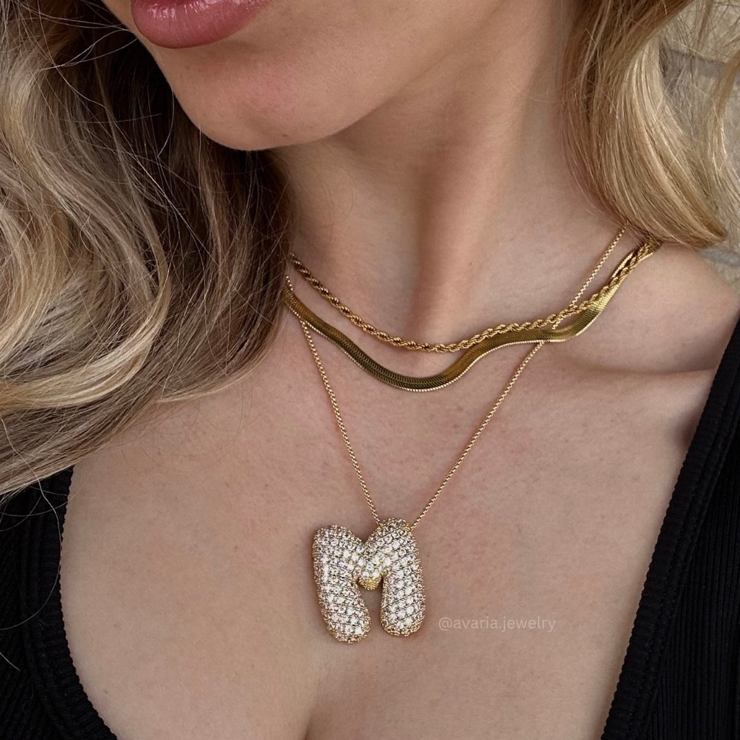 Personalized Bubble Initial Necklace | 18k Gold with Diamond Simulant 3