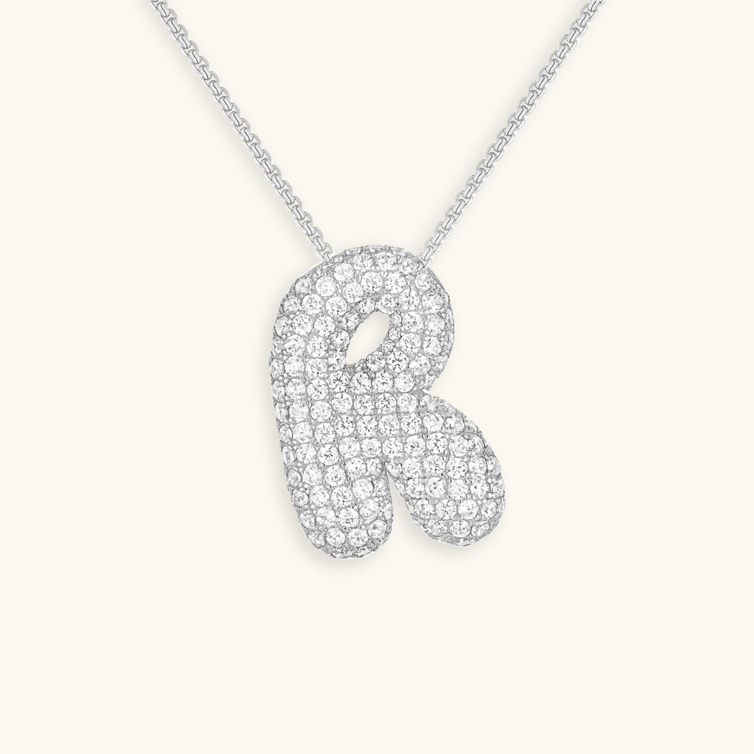 Personalized Bubble Initial Necklace | 18k Gold with Diamond Simulant 30