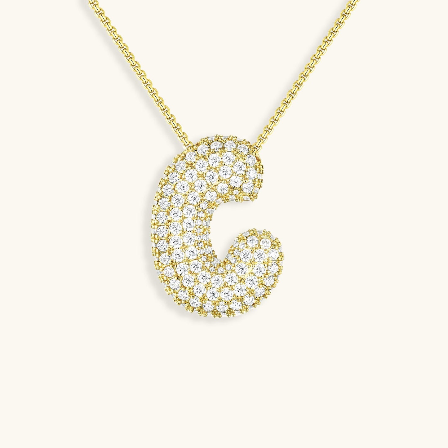 Personalized Bubble Initial Necklace | 18k Gold with Diamond Simulant 34