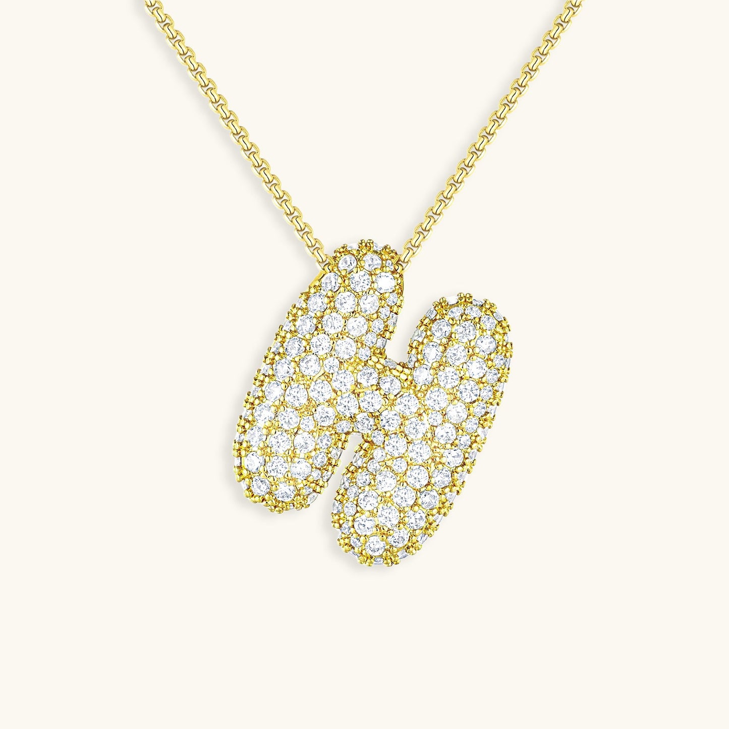 Personalized Bubble Initial Necklace | 18k Gold with Diamond Simulant 35