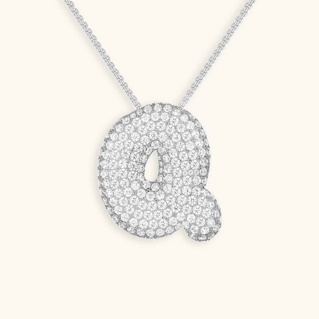 Personalized Bubble Initial Necklace | 18k Gold with Diamond Simulant 43