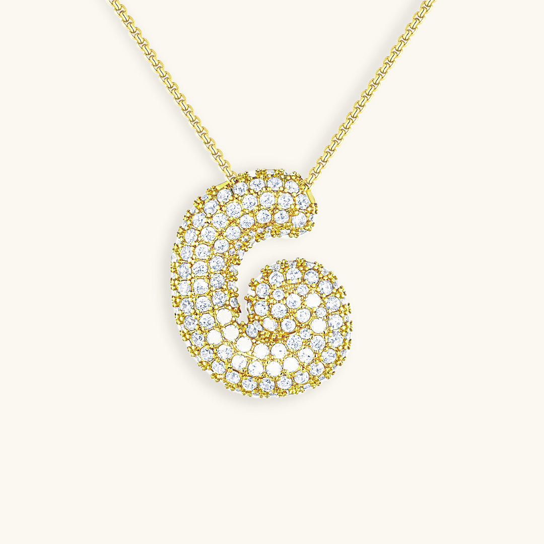 Personalized Bubble Initial Necklace | 18k Gold with Diamond Simulant 44