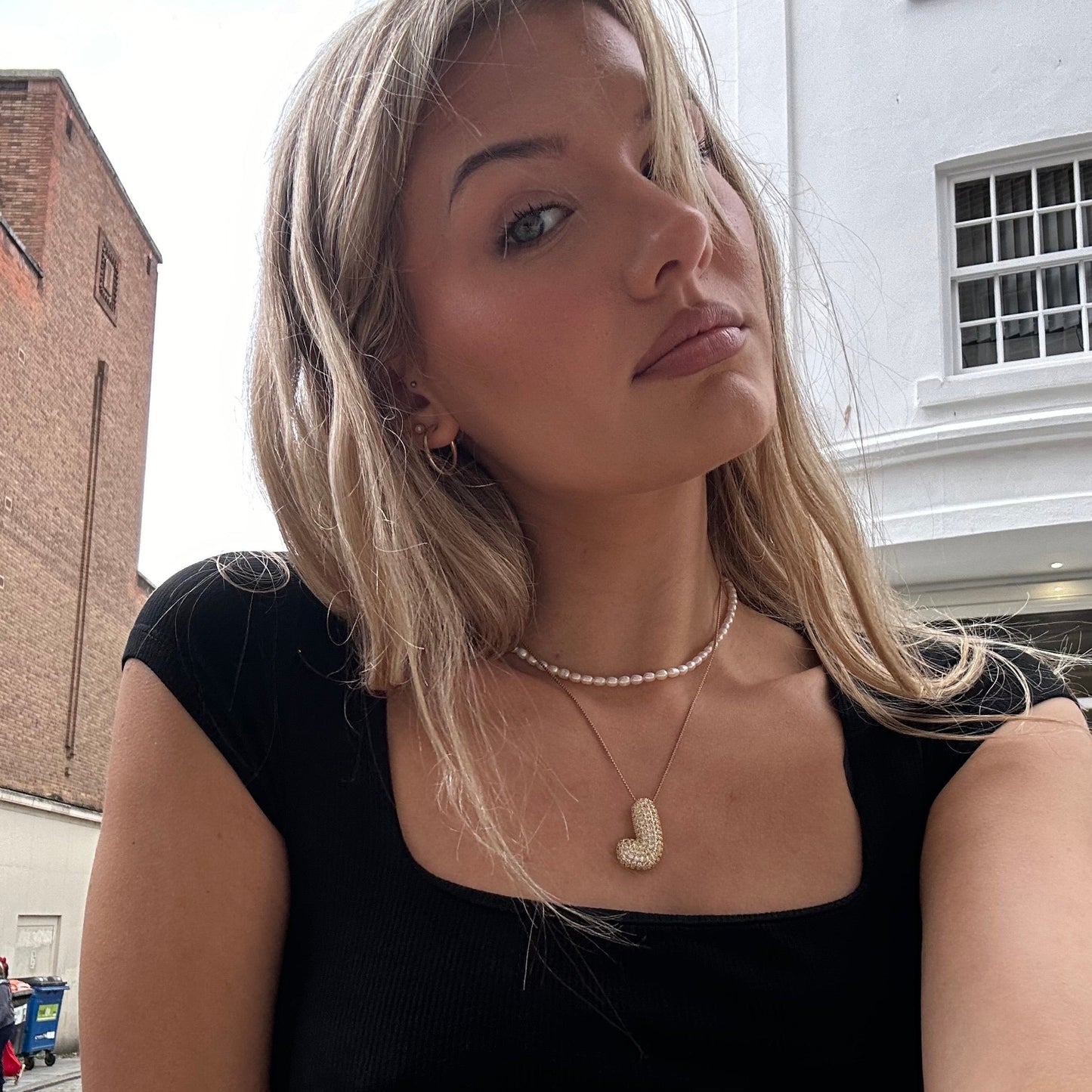 Personalized Bubble Initial Necklace | 18k Gold with Diamond Simulant 5