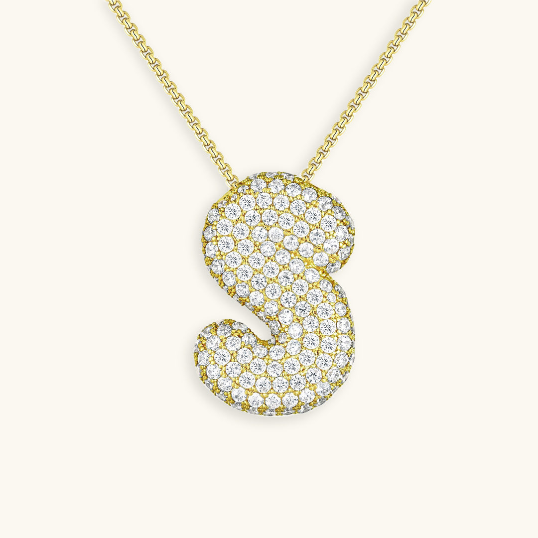 Personalized Bubble Initial Necklace | 18k Gold with Diamond Simulant 55