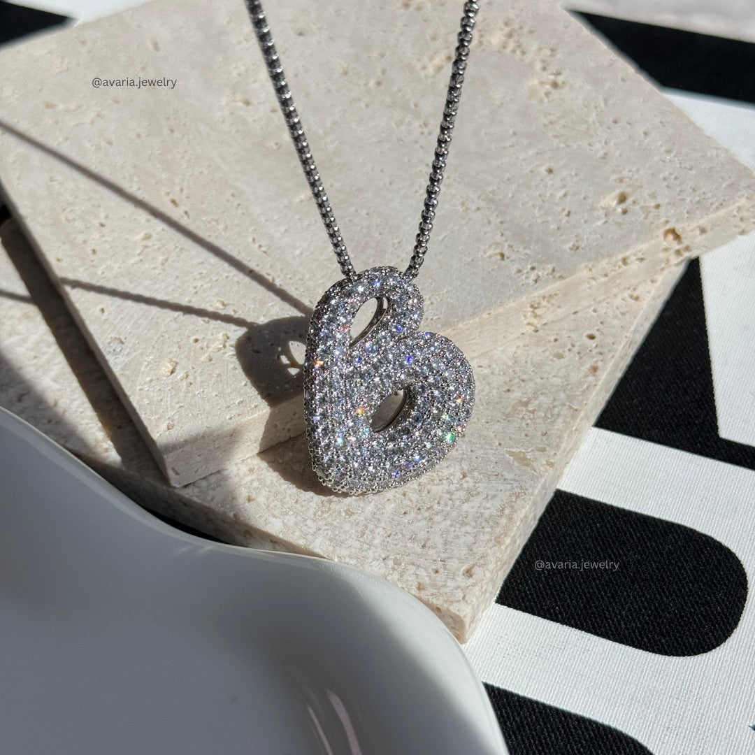 Personalized Bubble Initial Necklace | 18k Gold with Diamond Simulant 6