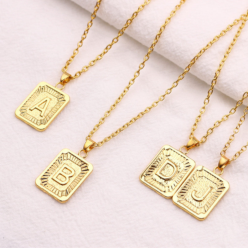 Personalized Square Letter Pendant Necklace | 18K Plated Stainless Steel 1