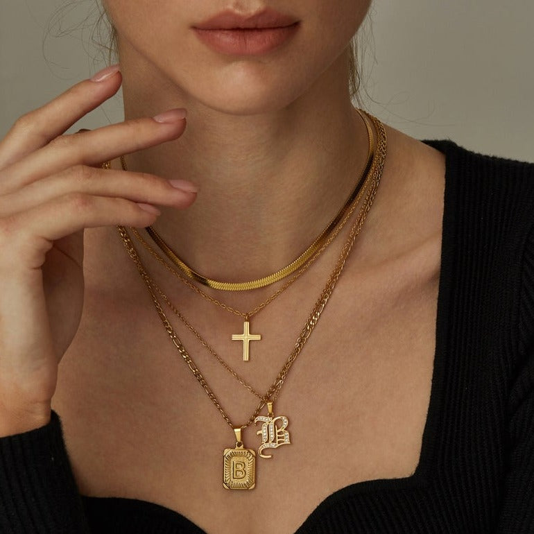 Personalized Square Letter Pendant Necklace | 18K Plated Stainless Steel 2