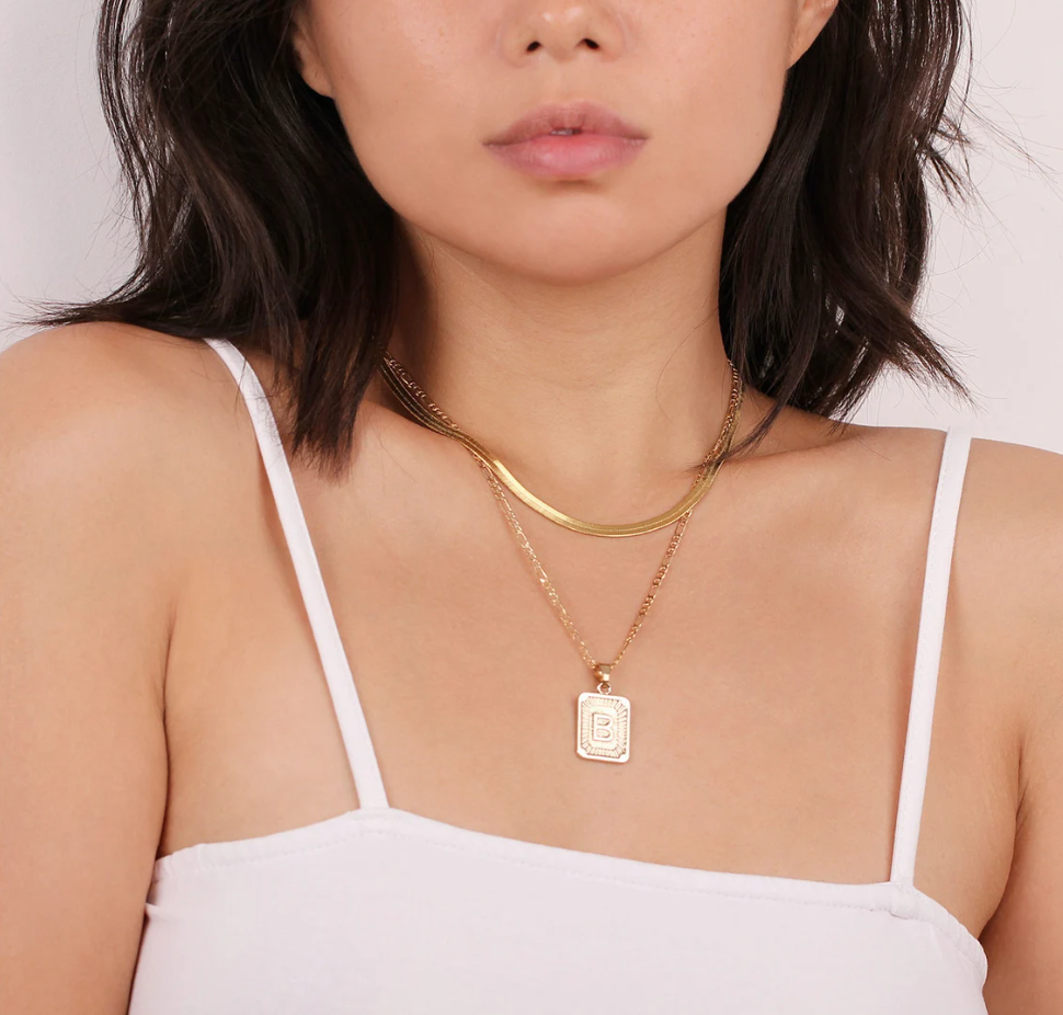 Personalized Square Letter Pendant Necklace | 18K Plated Stainless Steel 3