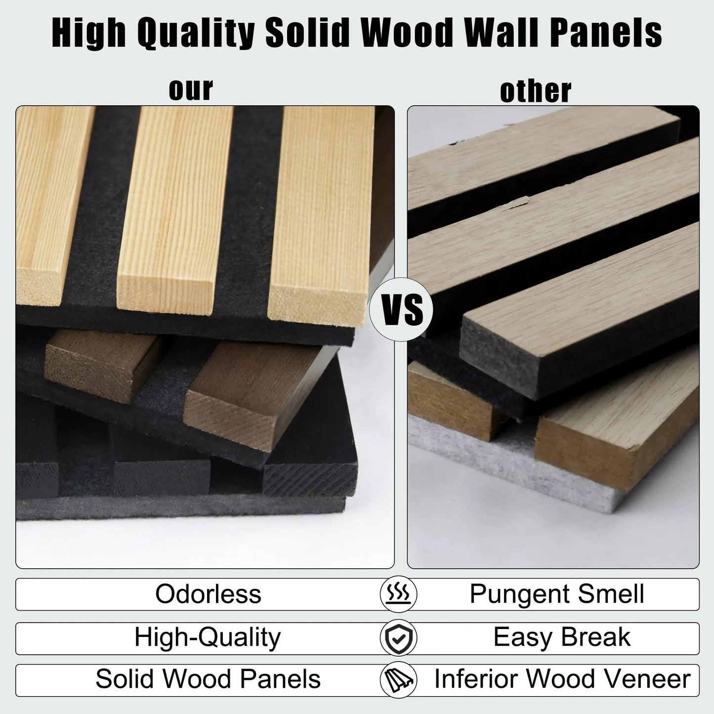 Panneaux muraux acoustiques en bois massif de noyer de luxe (2 panneaux par boîte)