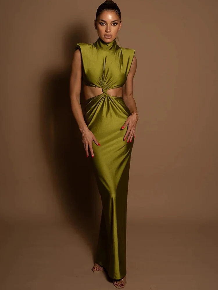 Satin Twist Cut-Out Sleeveless Maxi Dress 1