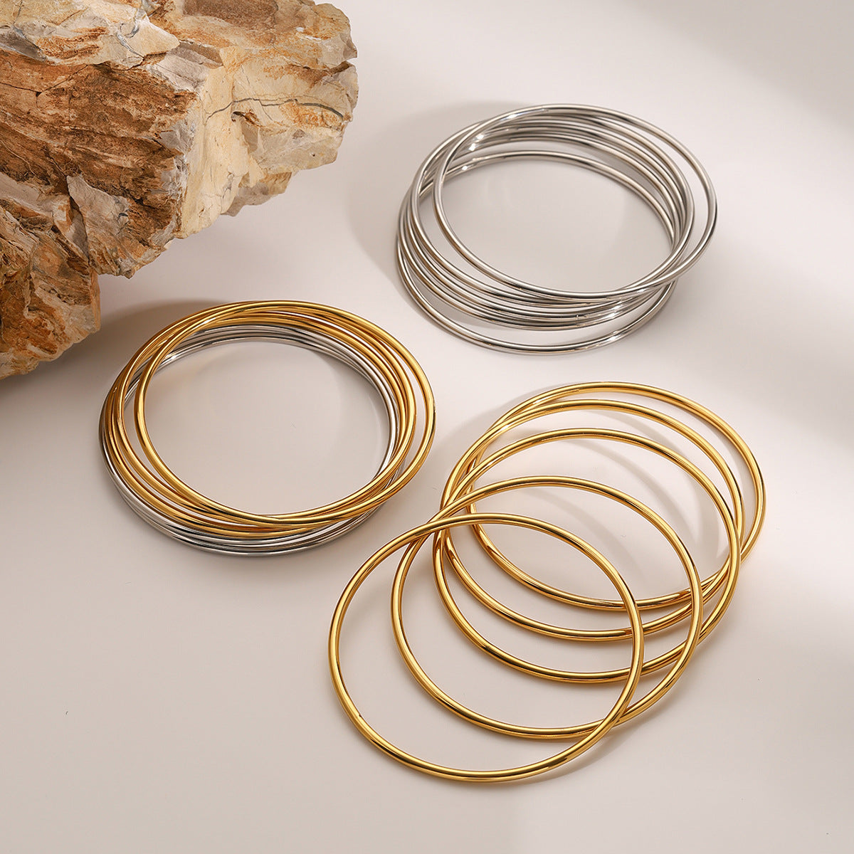 Shannon Gold Bangle Set | Lightweight Waterproof Hypoallergenic Bangles 8