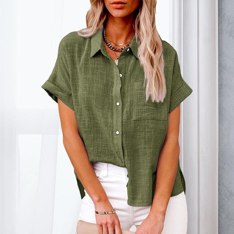 Short-Sleeve Button-Up Linen Shirt 4