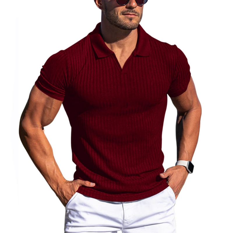 Short Sleeve Ribbed Polo Shirt | Tailored Fit with Classic Collar 0
