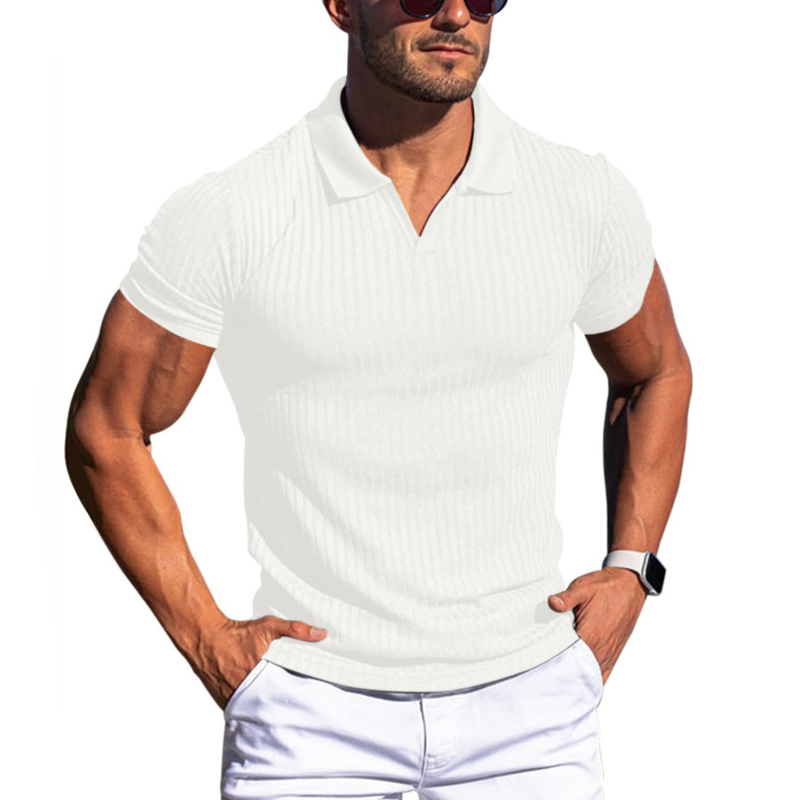 Short Sleeve Ribbed Polo Shirt | Tailored Fit with Classic Collar 1