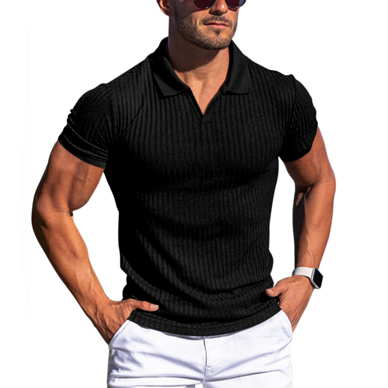 Short Sleeve Ribbed Polo Shirt | Tailored Fit with Classic Collar 2