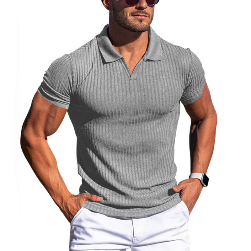 Short Sleeve Ribbed Polo Shirt | Tailored Fit with Classic Collar 3