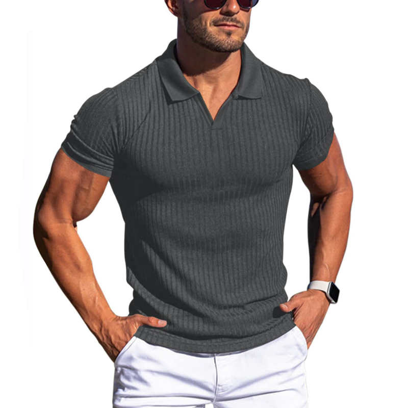 Short Sleeve Ribbed Polo Shirt | Tailored Fit with Classic Collar 4
