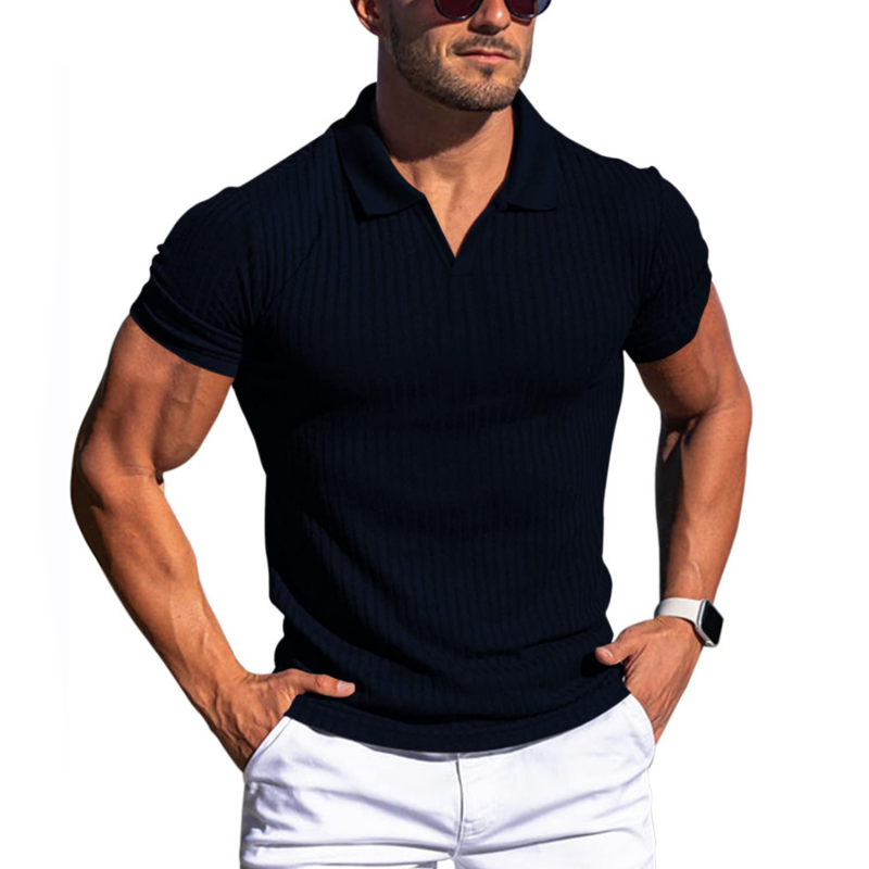Short Sleeve Ribbed Polo Shirt | Tailored Fit with Classic Collar 5