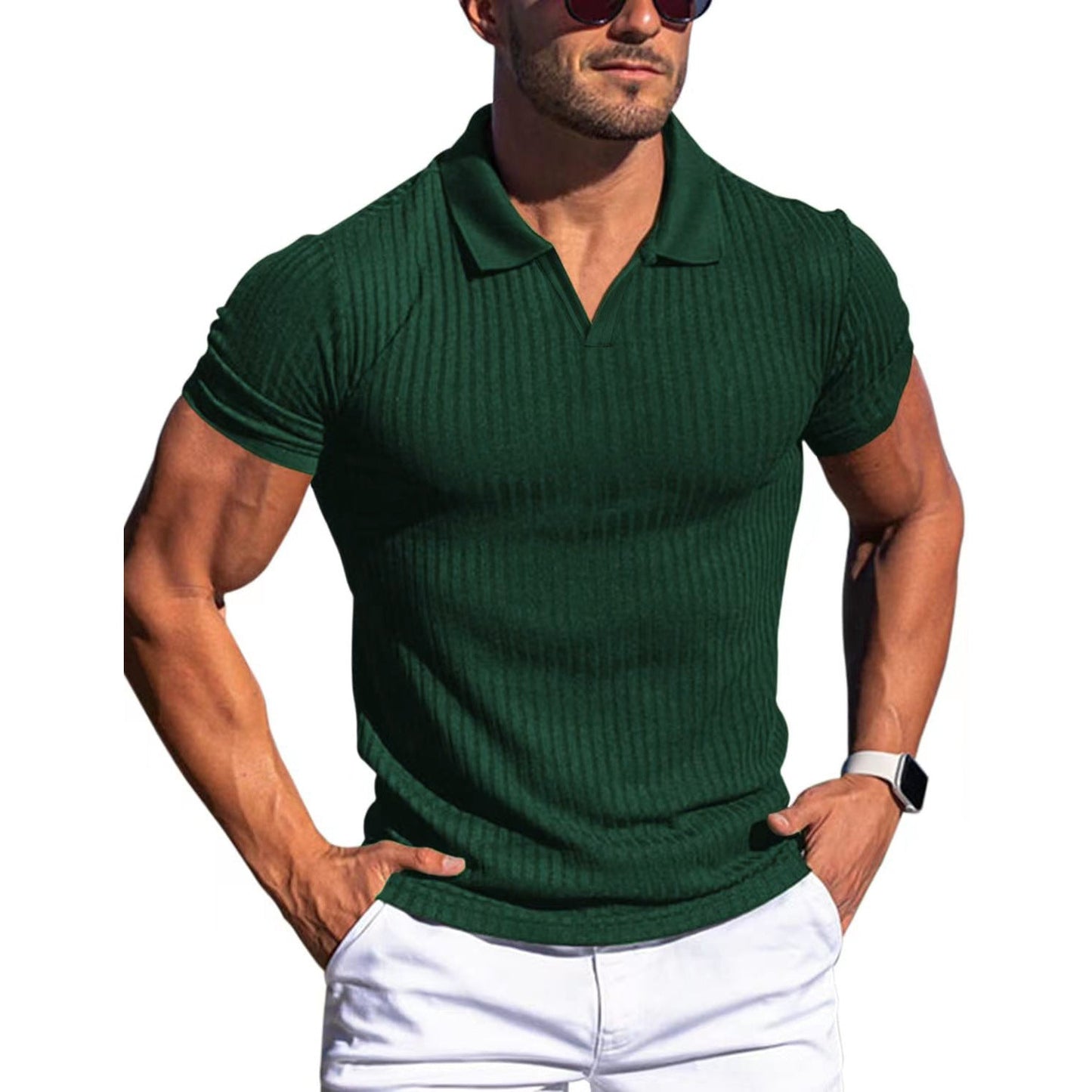 Short Sleeve Ribbed Polo Shirt | Tailored Fit with Classic Collar 6