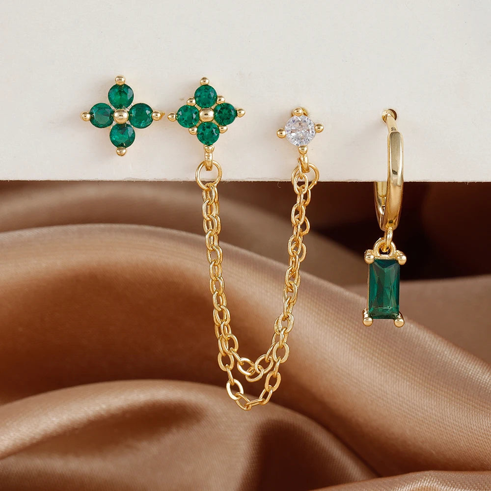 Sky Earring Set | Dainty Chain Design with 3 Pairs of Earrings 3