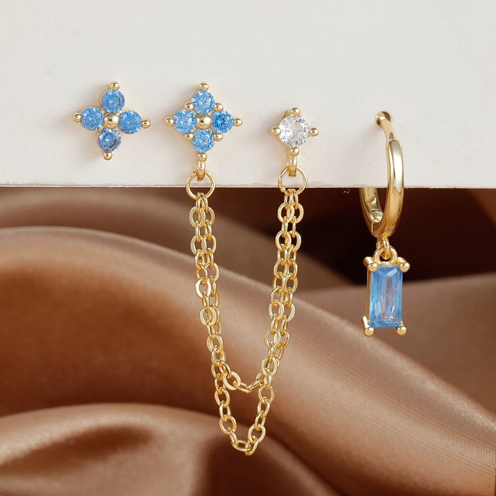 Sky Earring Set | Dainty Chain Design with 3 Pairs of Earrings 4