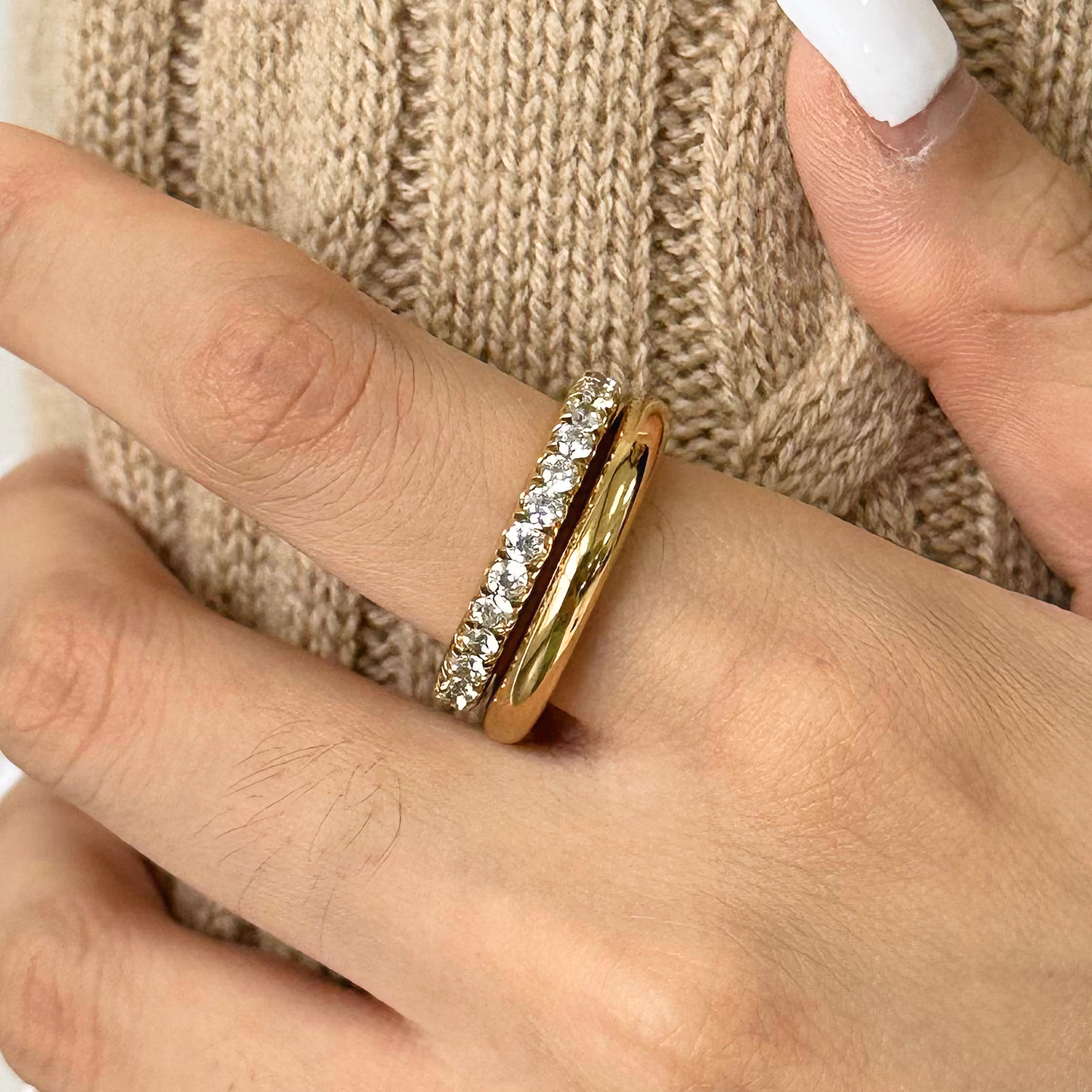 Stacked Diamond Ring | Hypoallergenic 18k Gold-Plated with Versatile Design 1