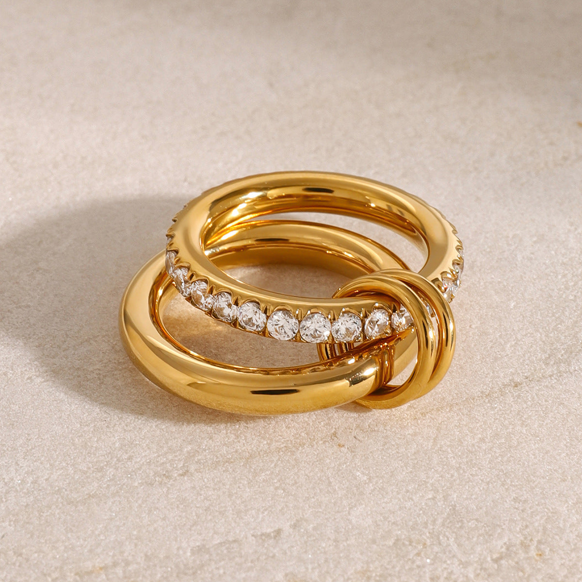 Stacked Diamond Ring | Hypoallergenic 18k Gold-Plated with Versatile Design 2