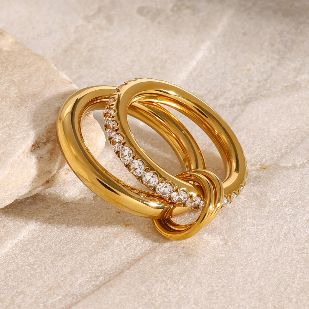 Stacked Diamond Ring | Hypoallergenic 18k Gold-Plated with Versatile Design 3