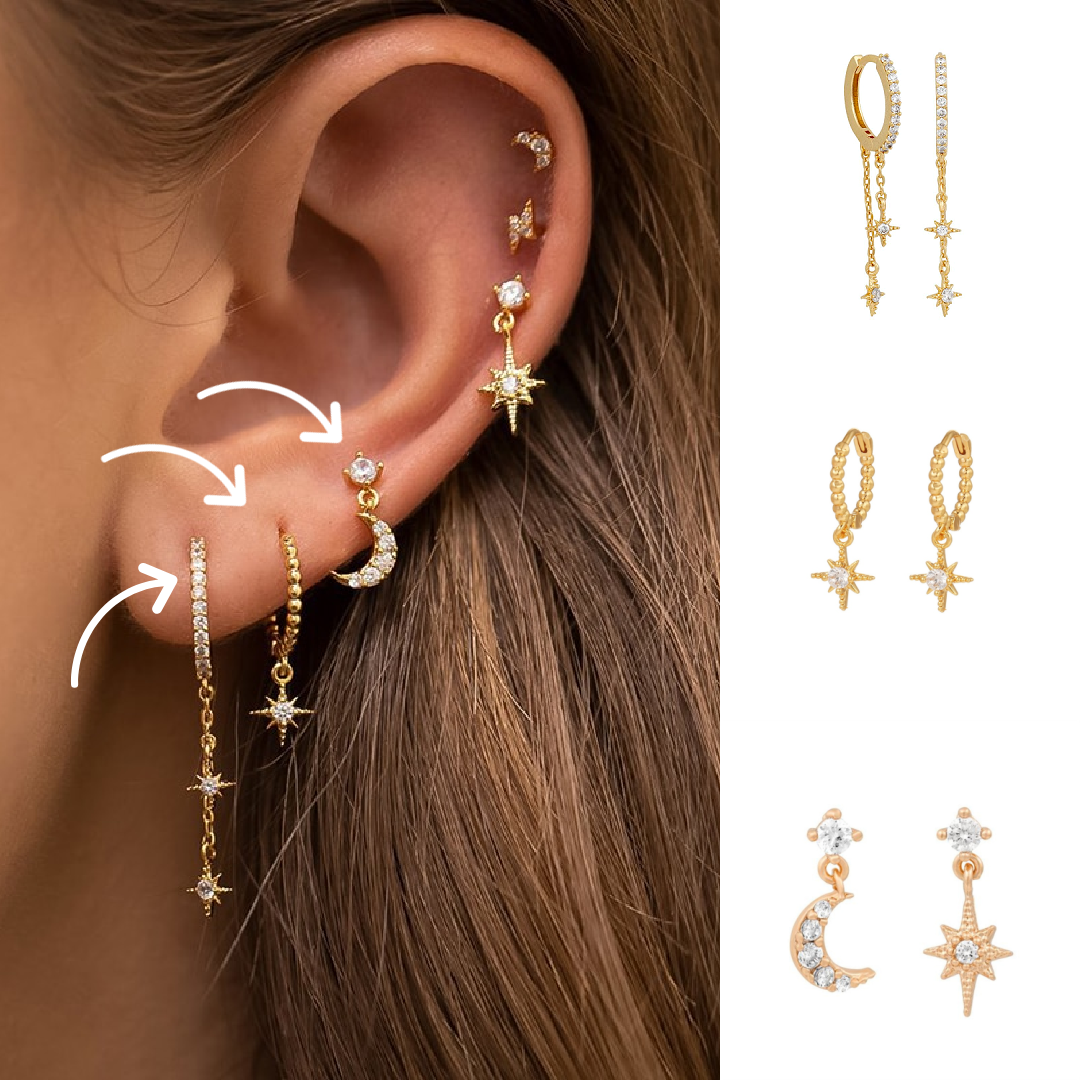 Starlight Earring Set | Hypoallergenic Surgical Stainless Steel Hoops and Studs 6
