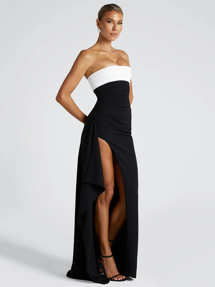 Strapless Black and White Maxi Dress 4