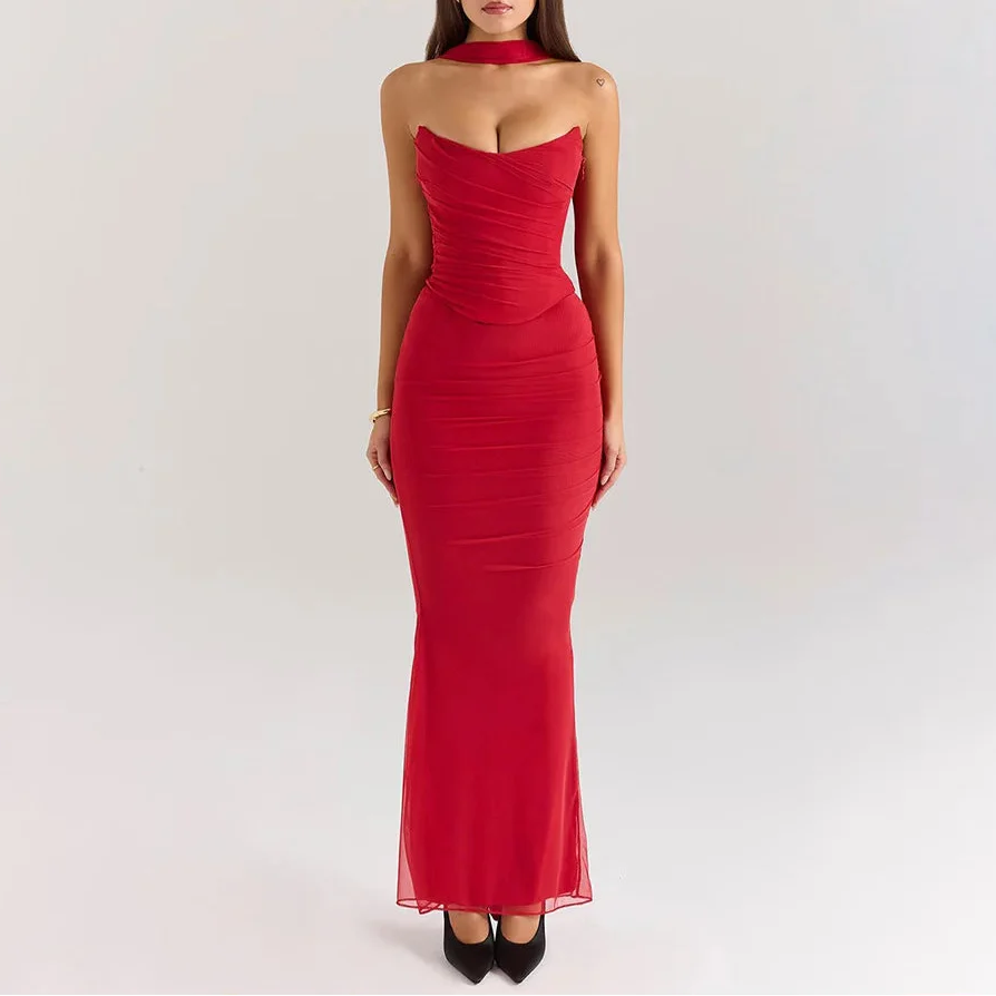 Strapless Ruched Two-Piece Maxi Dress 7